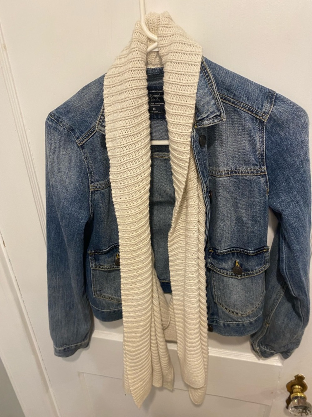 Abercrombie & Fitch Blue Denim Jacket with Cream Knit Accent